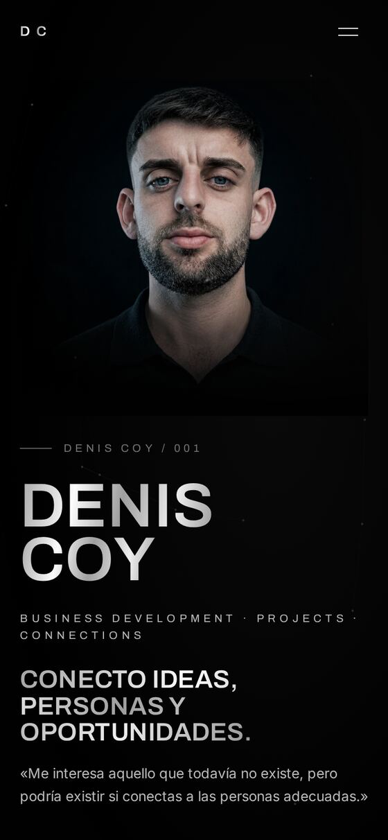Versión móvil de deniscoy.com con la navegación y el titular principal.