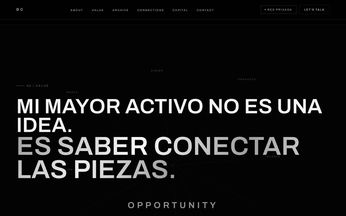Sección interior de deniscoy.com dedicada al enfoque de negocio.