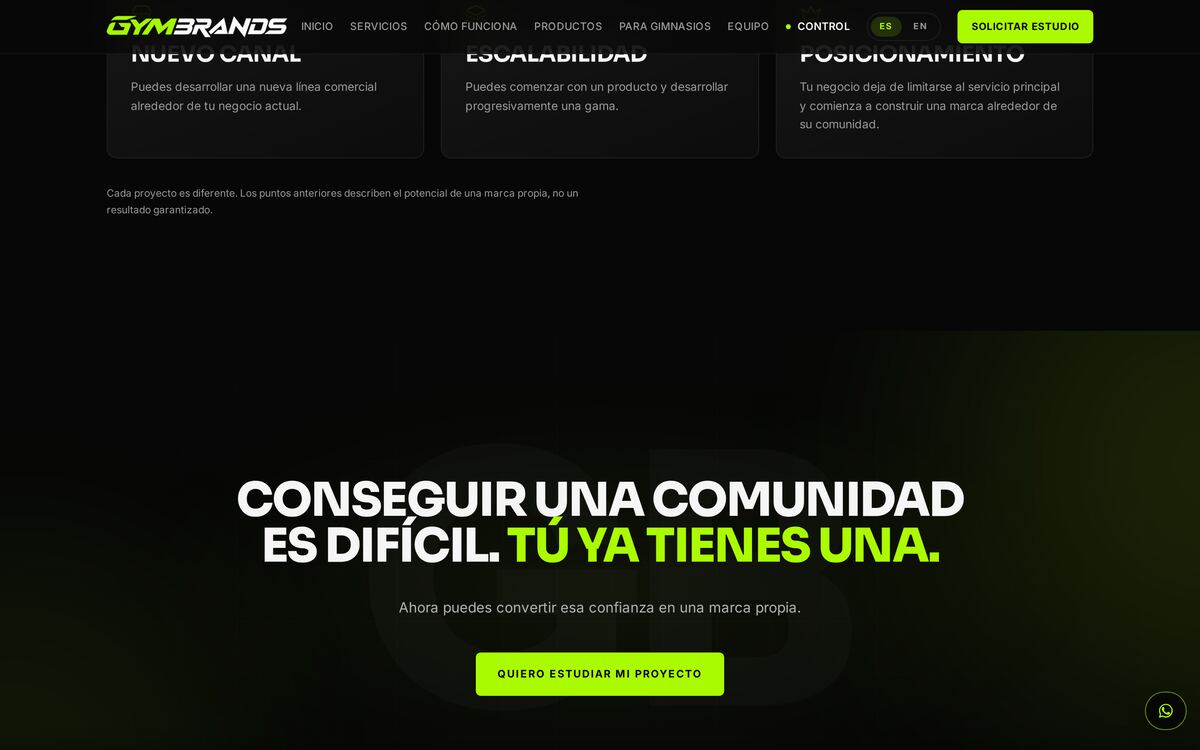 Sección interior de GymBrands con el detalle del servicio de marca privada.