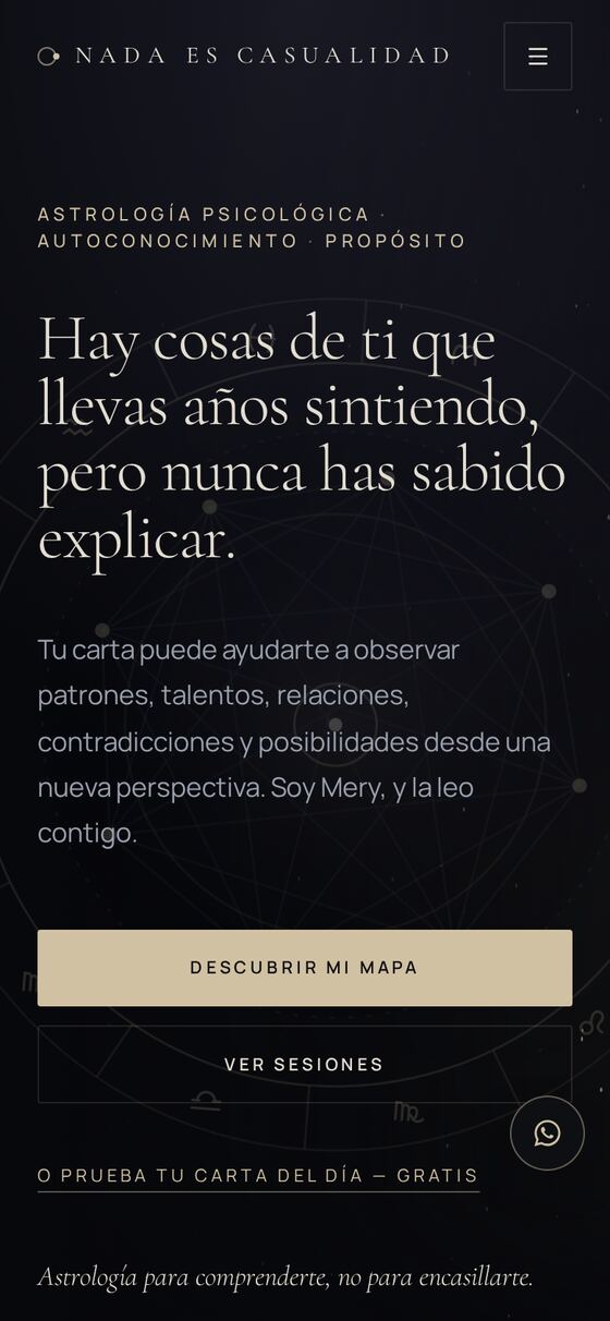 Versión móvil de Nada es Casualidad con el titular y el acceso a la carta del día.