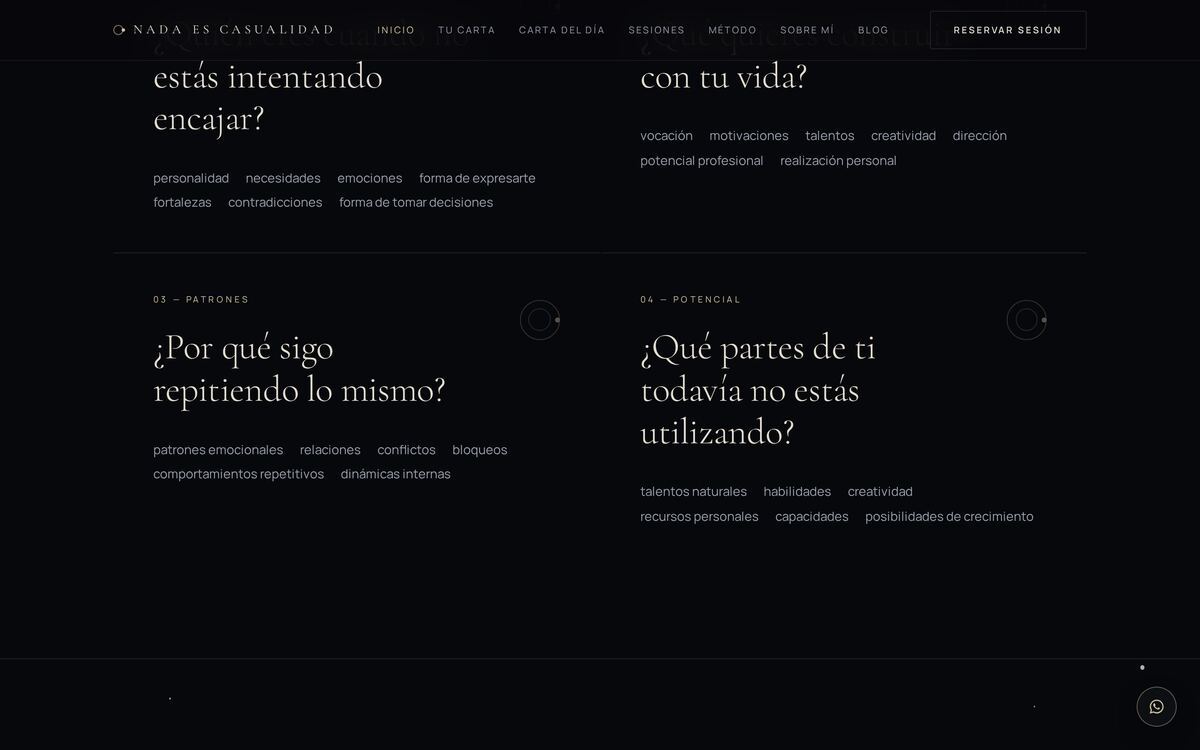 Sección interior de Nada es Casualidad con el recorrido de descubrimiento.